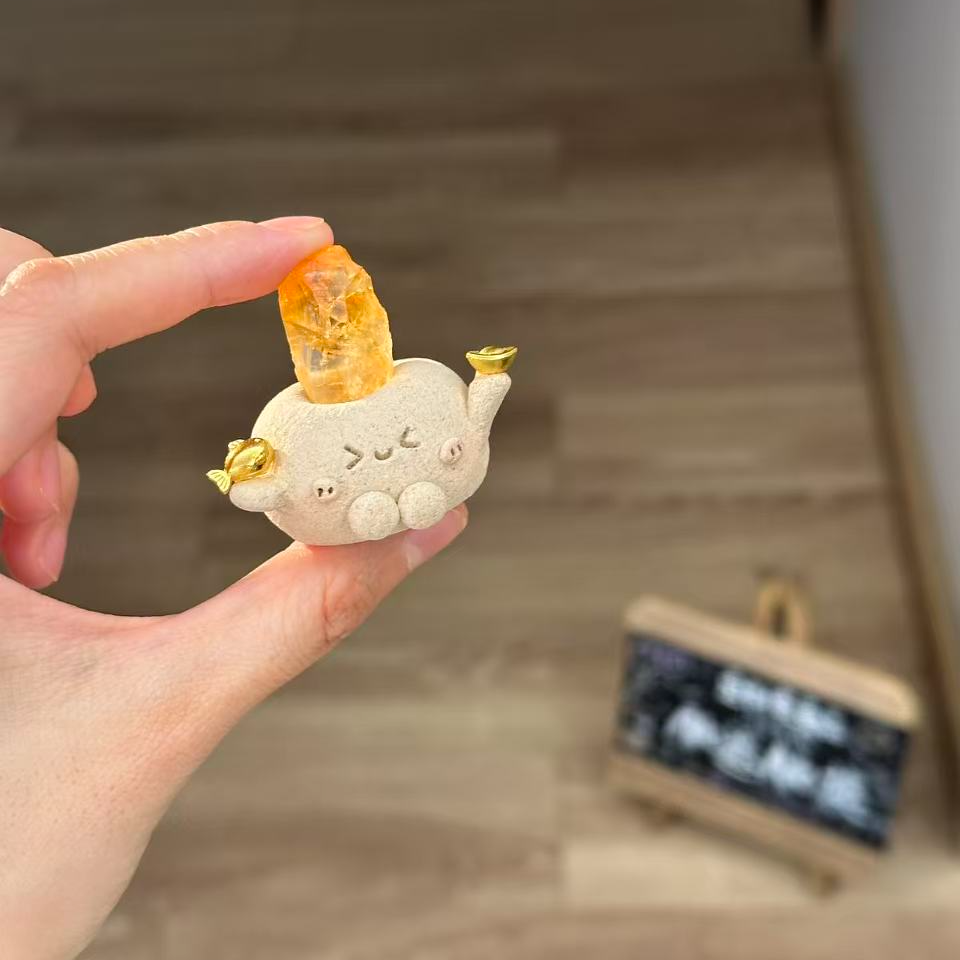 水晶小豆丁可爱黄水原石