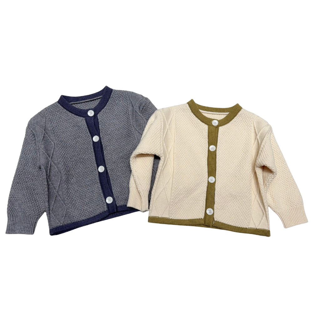 韩系新款时尚秋冬儿童针织带卡通图案开衫式毛衣外套