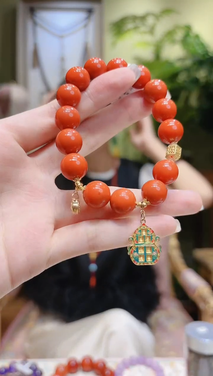 【闪购商品】南红玛瑙手串18K金镶嵌佛家七圣葫芦牌南红手串3号