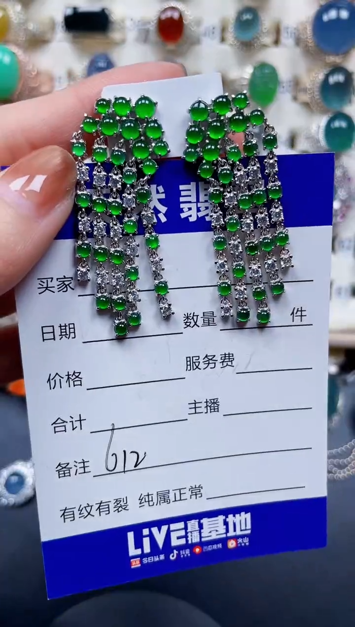银S925镶嵌翡翠耳饰612