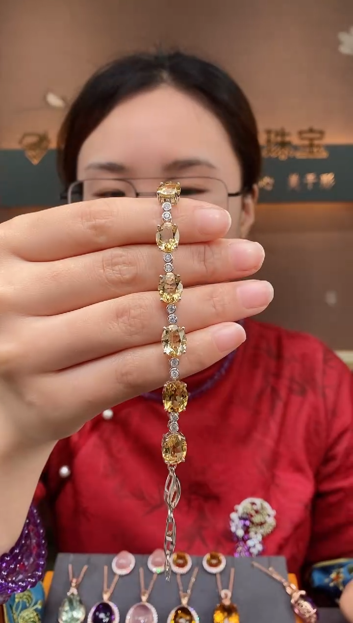 【闪购商品】黄晶手链银S925镶嵌黄晶手链