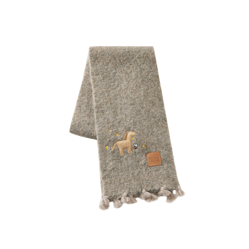 河岸家买手店Vena Label百搭保暖流苏小马刺绣围巾女25秋冬新款