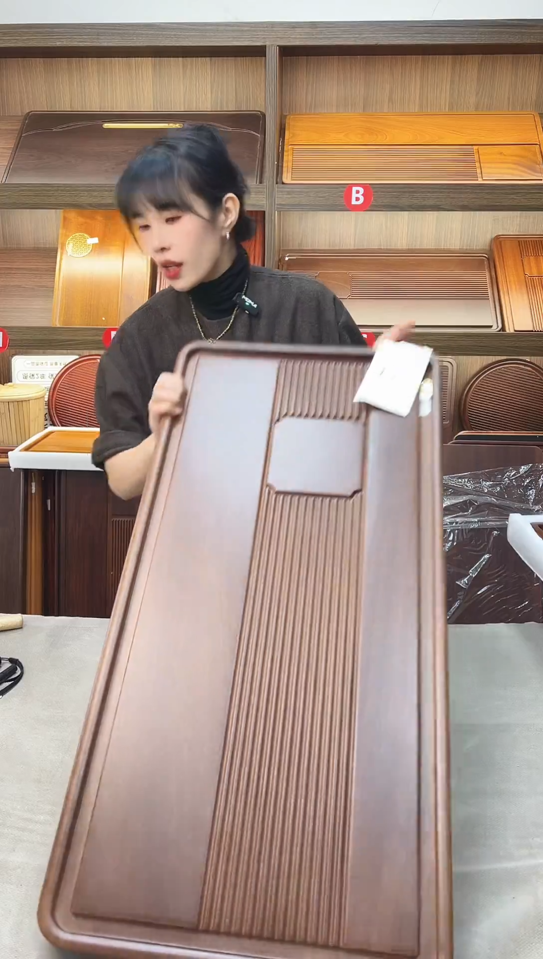 19#微瑕 胡桃色纳福【尺寸80*40*4cm】进口花梨木茶盘