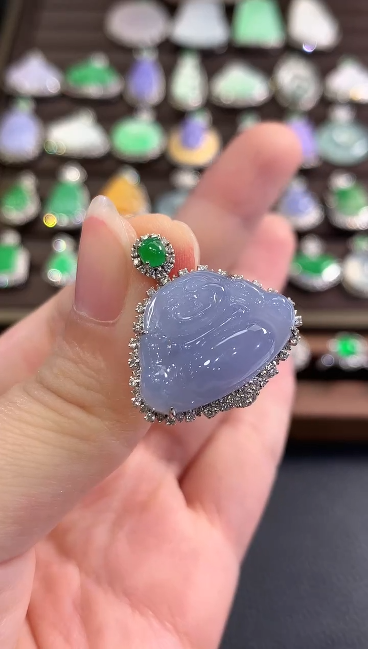 吊坠(不含链)18K金镶嵌翡翠b140紫货有色差