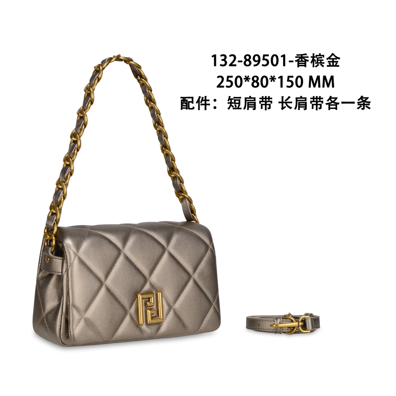 【初阳甄选】GQ-89501-香槟金轻奢夹层拉链袋单肩小众链条女包