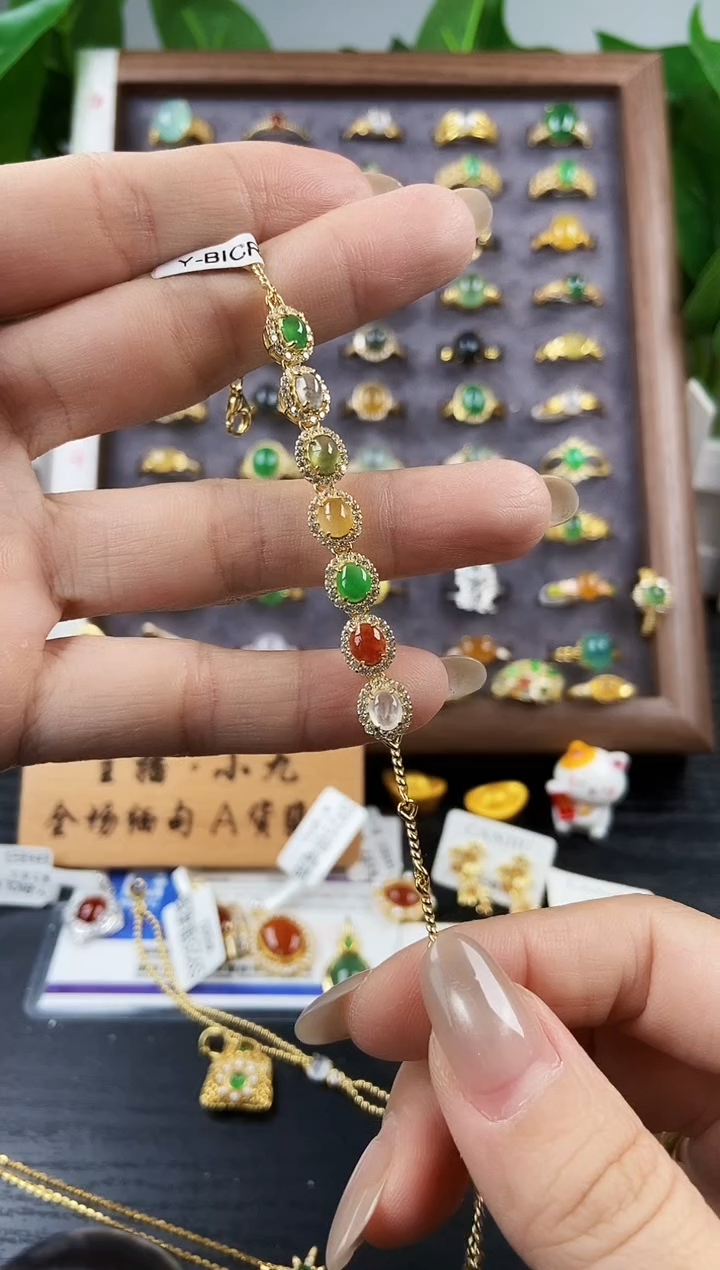 银S925镶嵌手链翡翠14