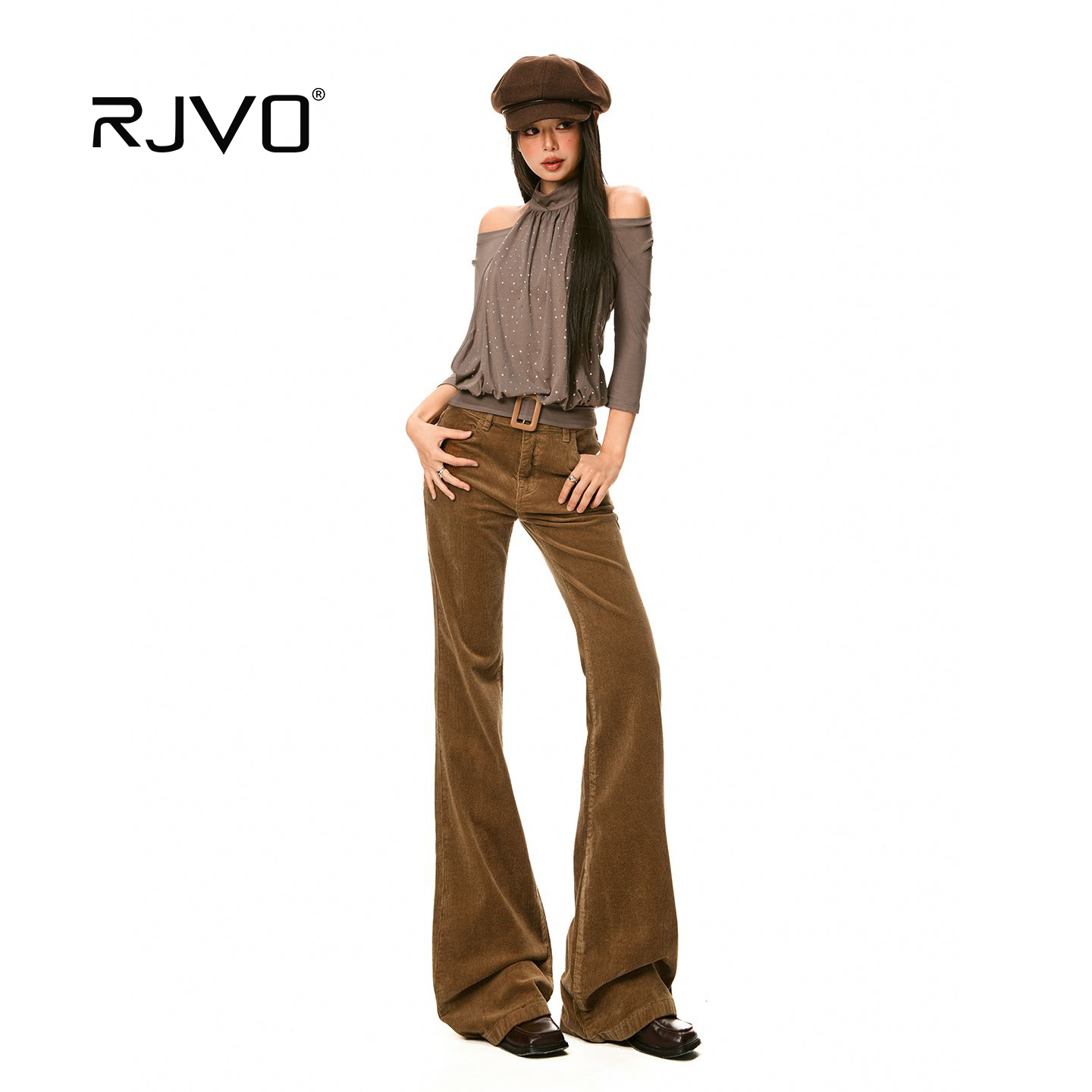 RJVO明星同款灯芯绒微喇裤女低腰显瘦喇叭休闲裤0229