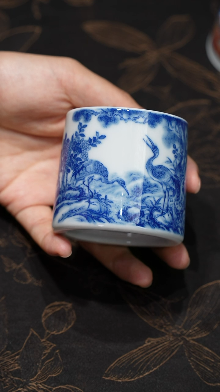 【闪购商品】黄振匠造青花松梅双鹤图威士忌杯