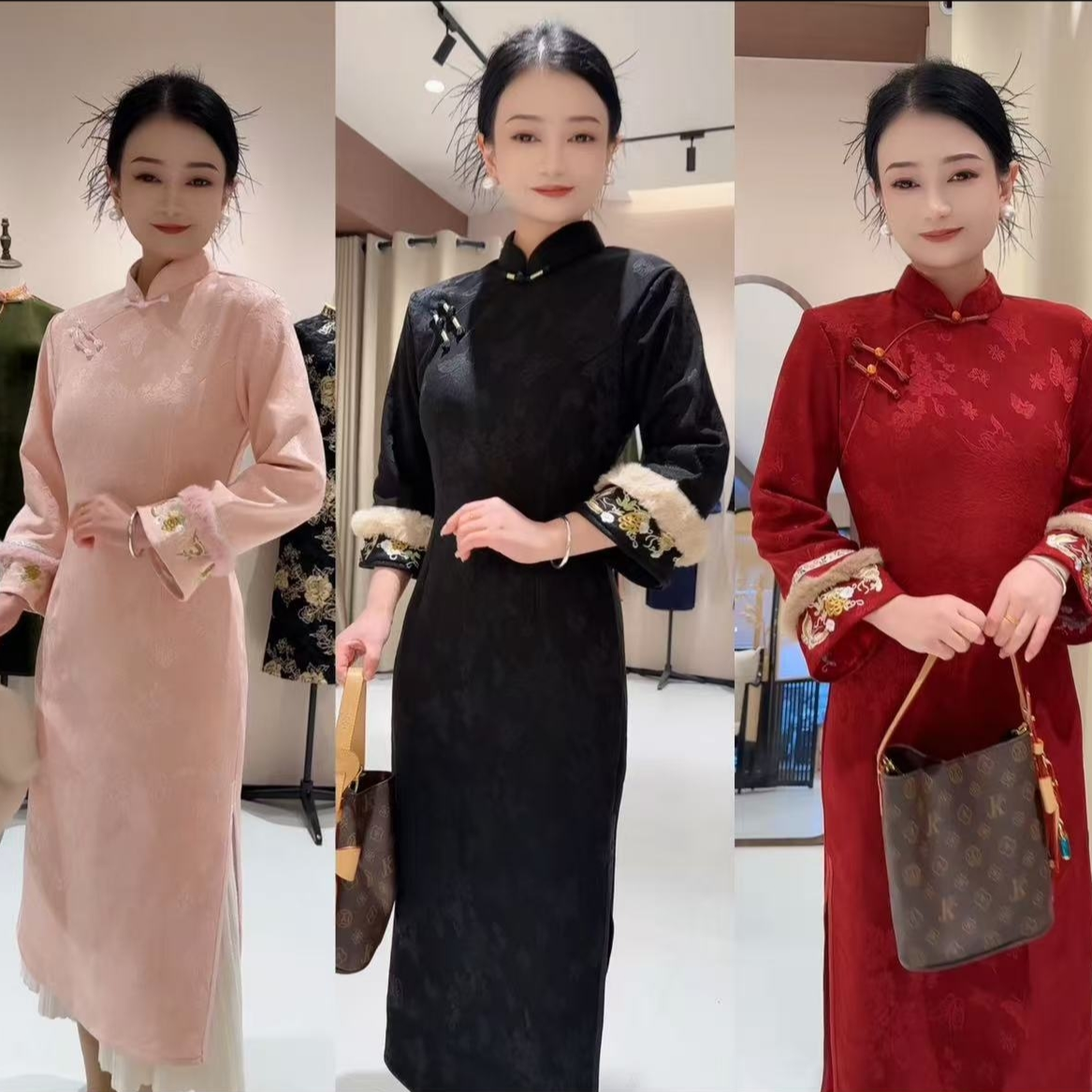 沁月-2025冬季新款加绒加厚小个子中长款旗袍裙气质冬款秋冬国风