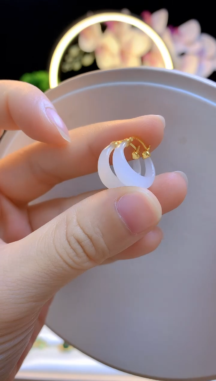 银S925镶嵌和田玉耳环白玉耳环