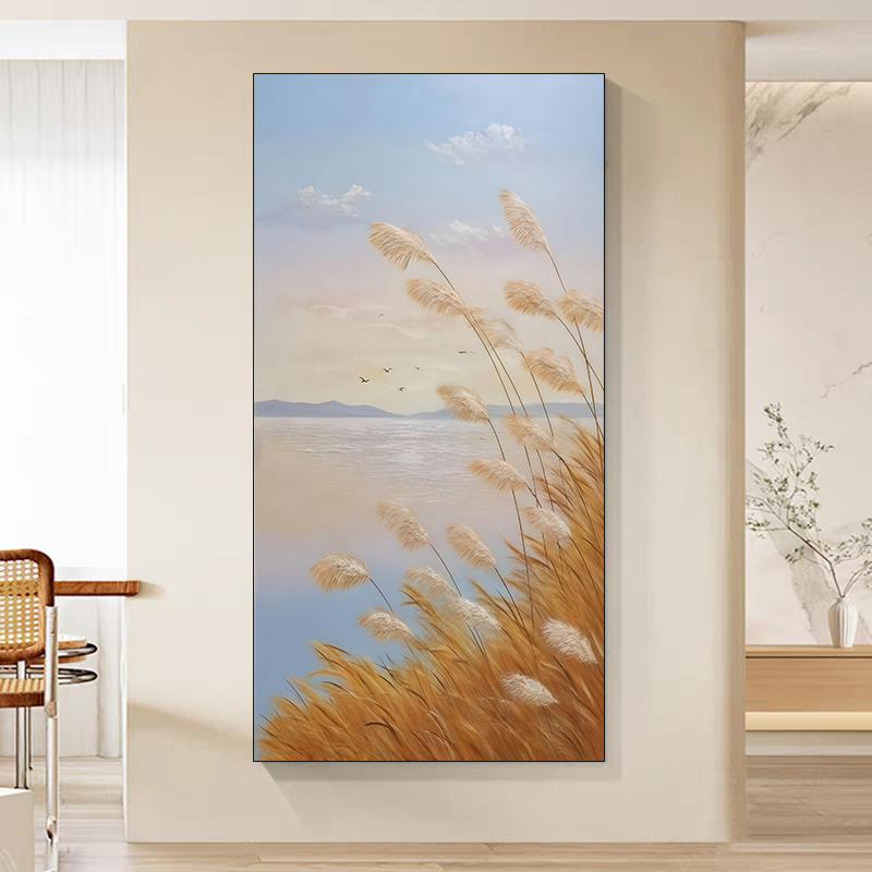 海边芦苇荡客厅装饰画侘寂风抽象艺术挂画玄关高级客厅背景墙挂画