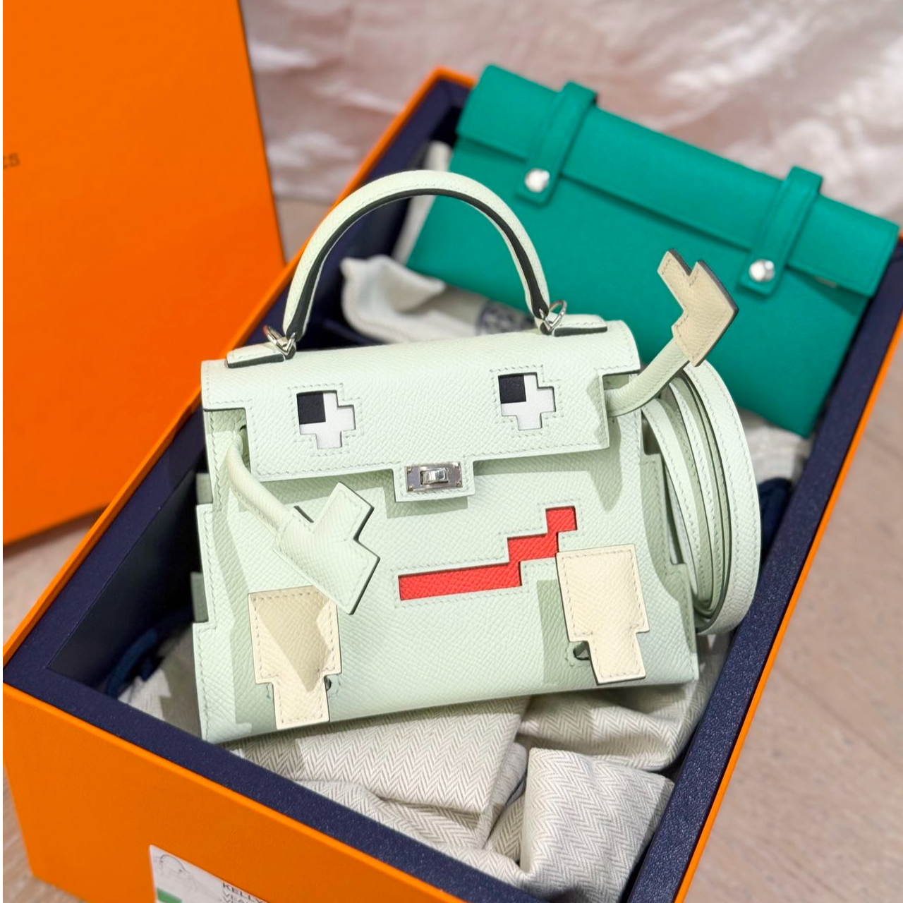 未使用 Hermes/爱马仕 kellydoll马赛克气泡绿EpsomB刻（定金链接）