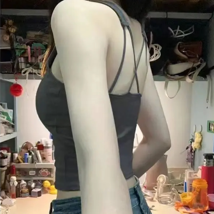 百搭交叉美背带胸垫吊带背心女短款小个子露背内搭打底瑜伽95%棉
