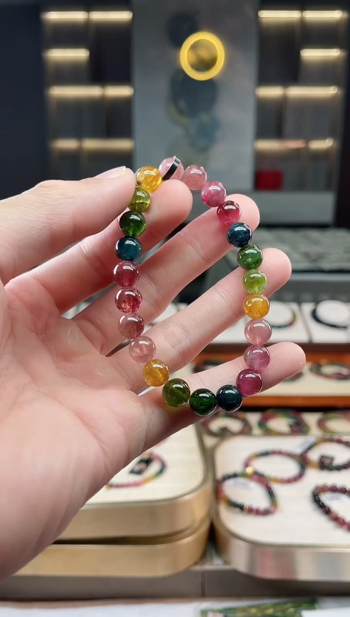 未镶嵌冰透体老矿碧玺彩虹单圈手串8mm+碧玺多样性发一条xion