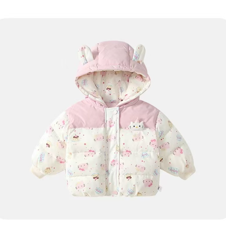 女宝加厚棉服2025冬季新款棉袄女童连帽夹棉外套保暖宝宝上衣童装