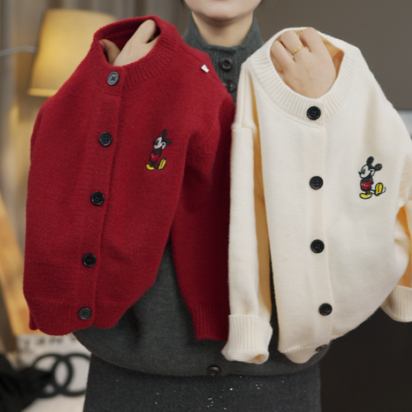 儿童毛衣2025秋冬新款米奇动漫卡通纯色针织衫上衣打底衫