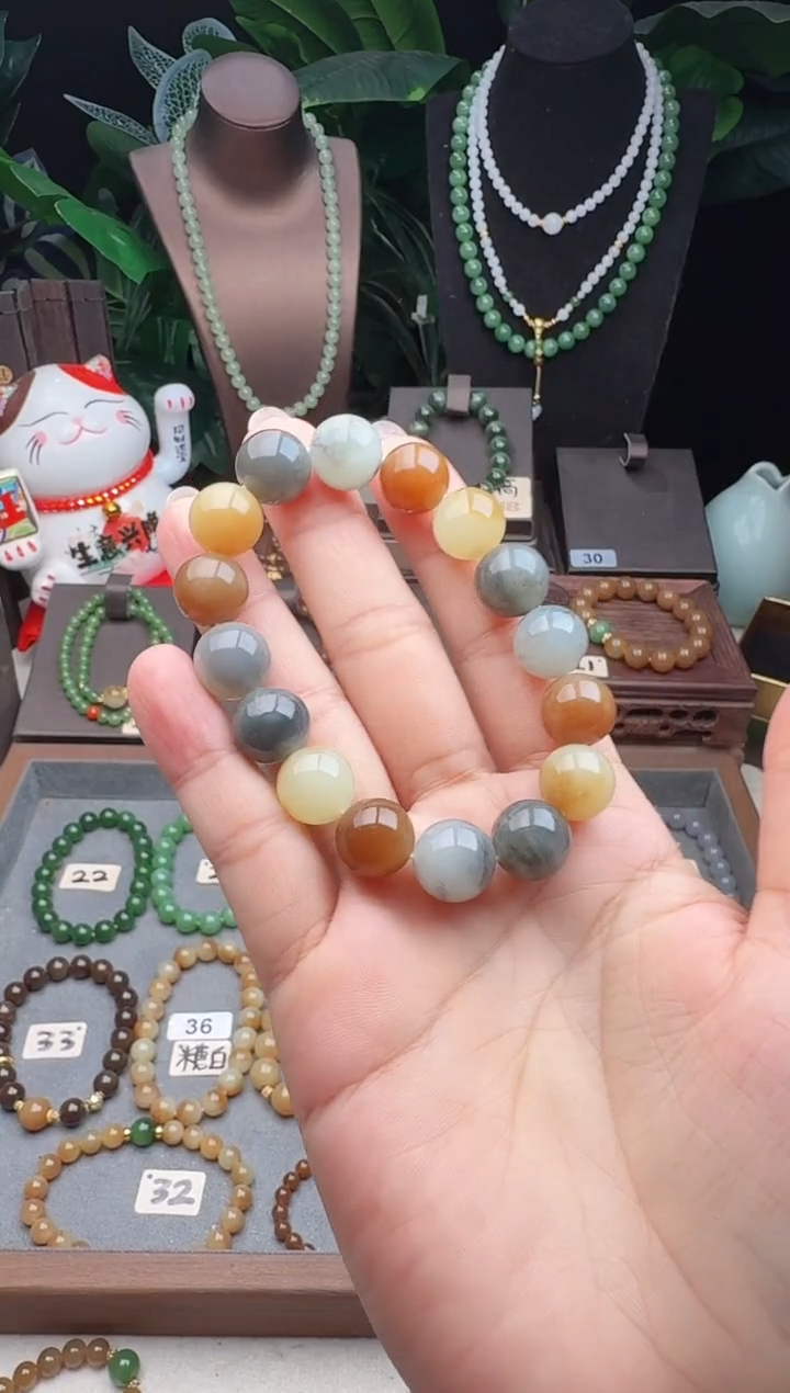 未镶嵌手链和田玉（糖玉）精品12m楼兰风多宝手串