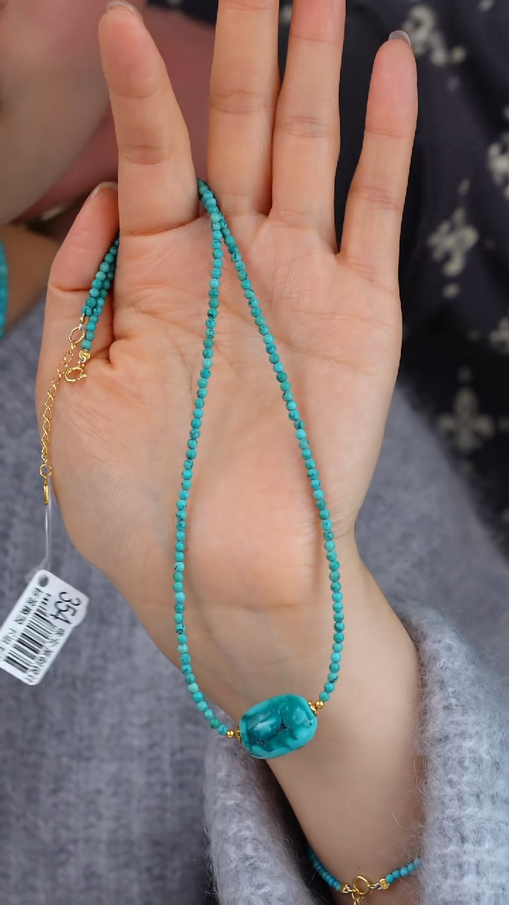 【闪购商品】绿松石项链银S925镀金镶嵌1