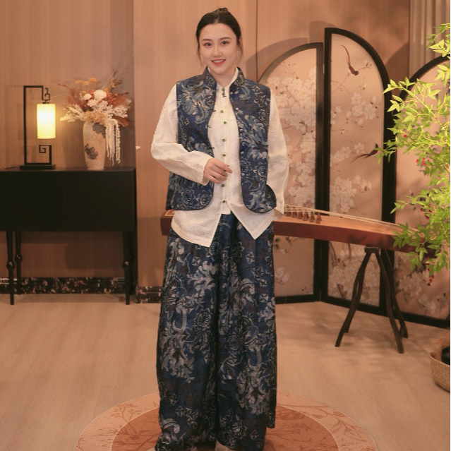 潘掌柜【6665】100%桑蚕丝新中式上衣青花瓷国风背心正反穿