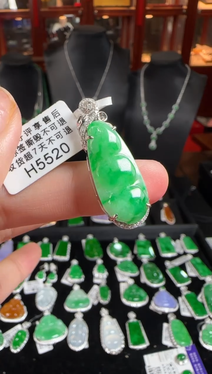 颈饰18K金镶嵌翡翠H5520富贵豆