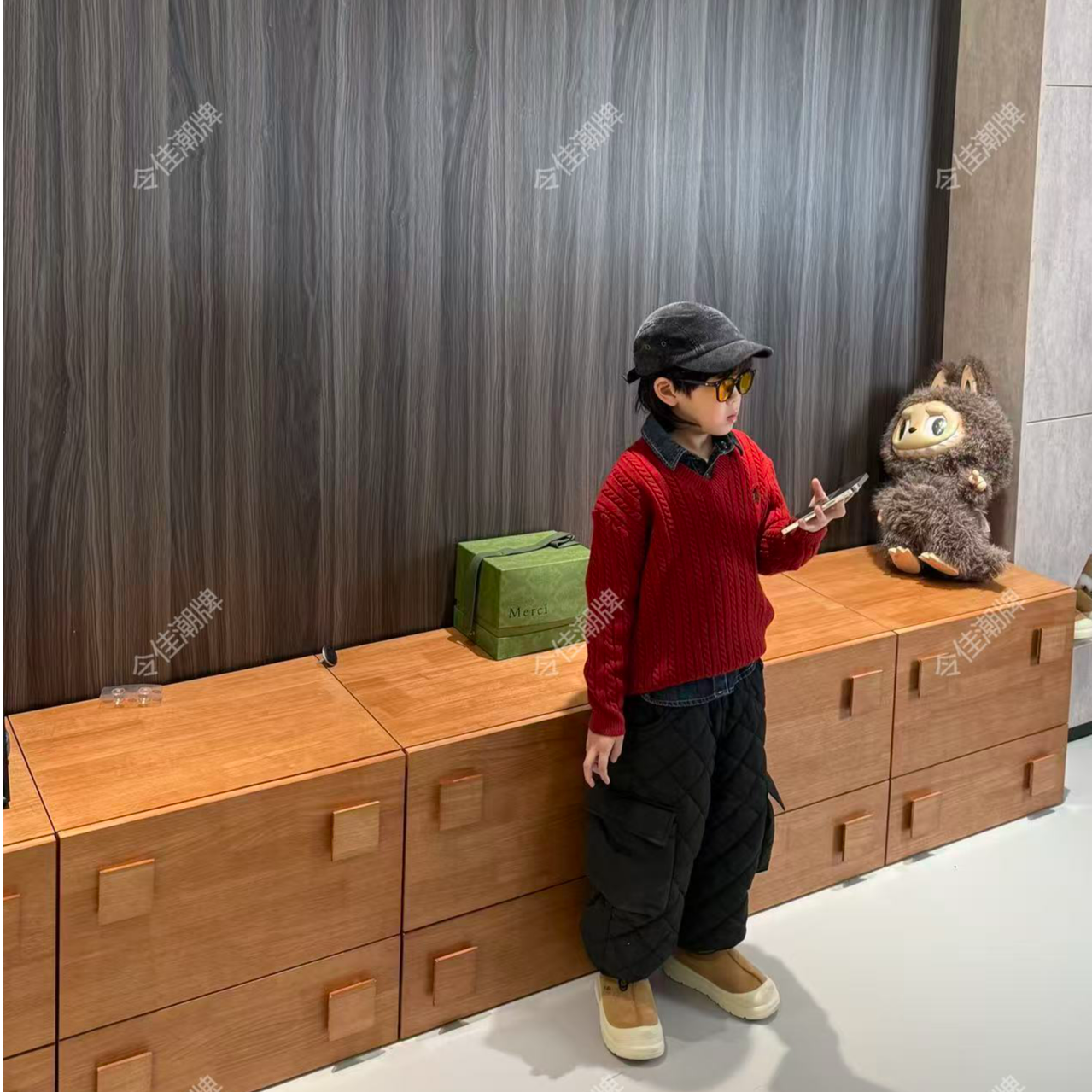 令佳潮牌冬款儿童中性红色刺绣套头打底冬季保暖针织秋冬毛衣3349