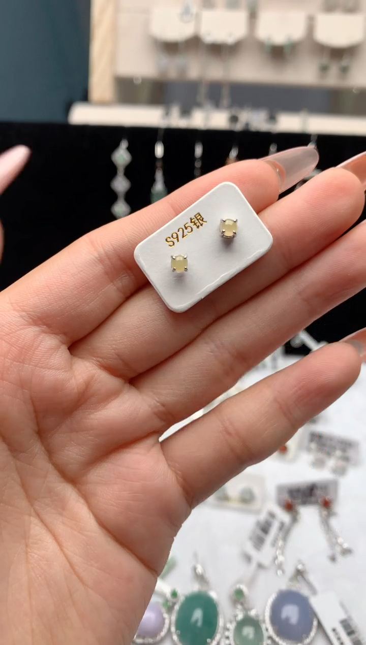 【闪购商品】翡翠耳饰银S925镶嵌1号