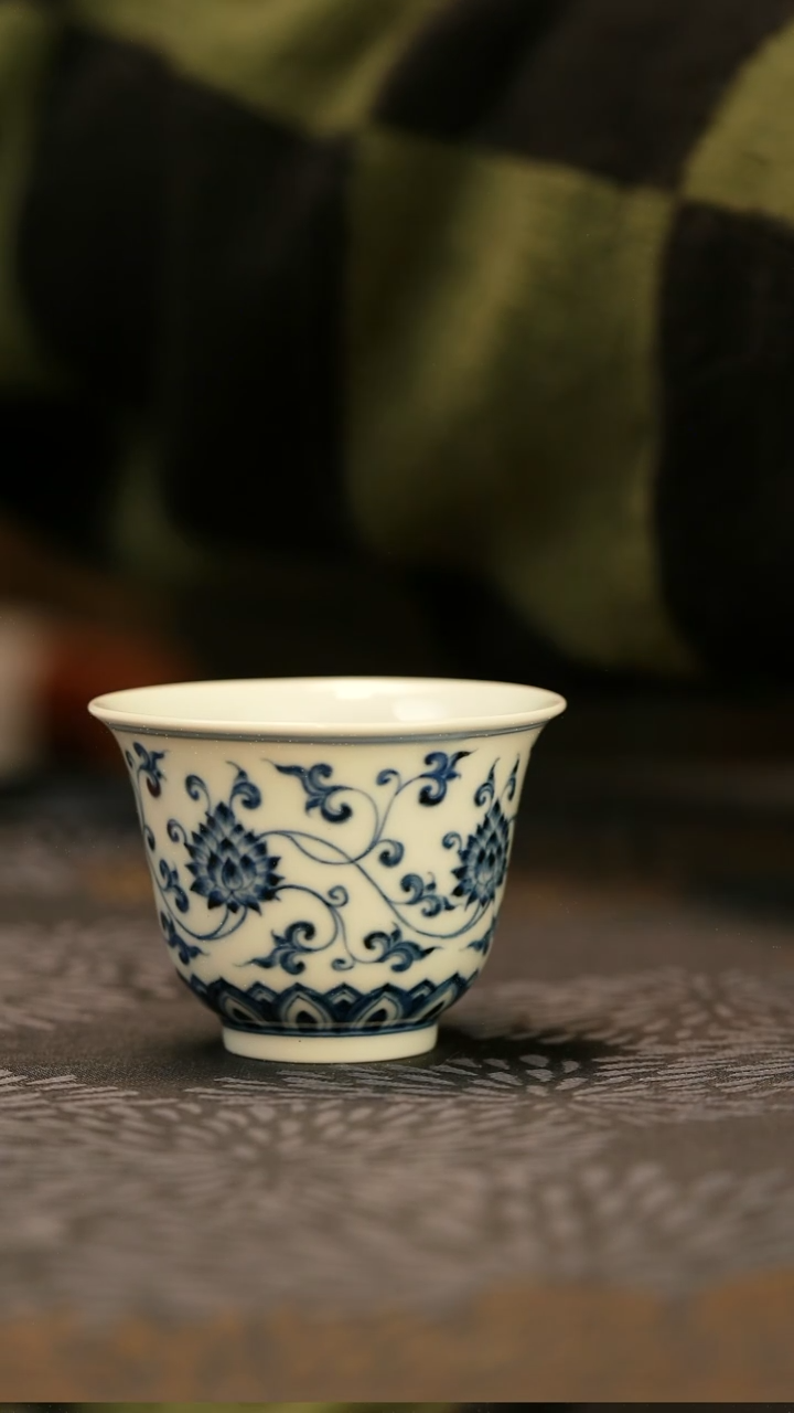 中式卷*微瑕仿明青花缠枝莲小客杯