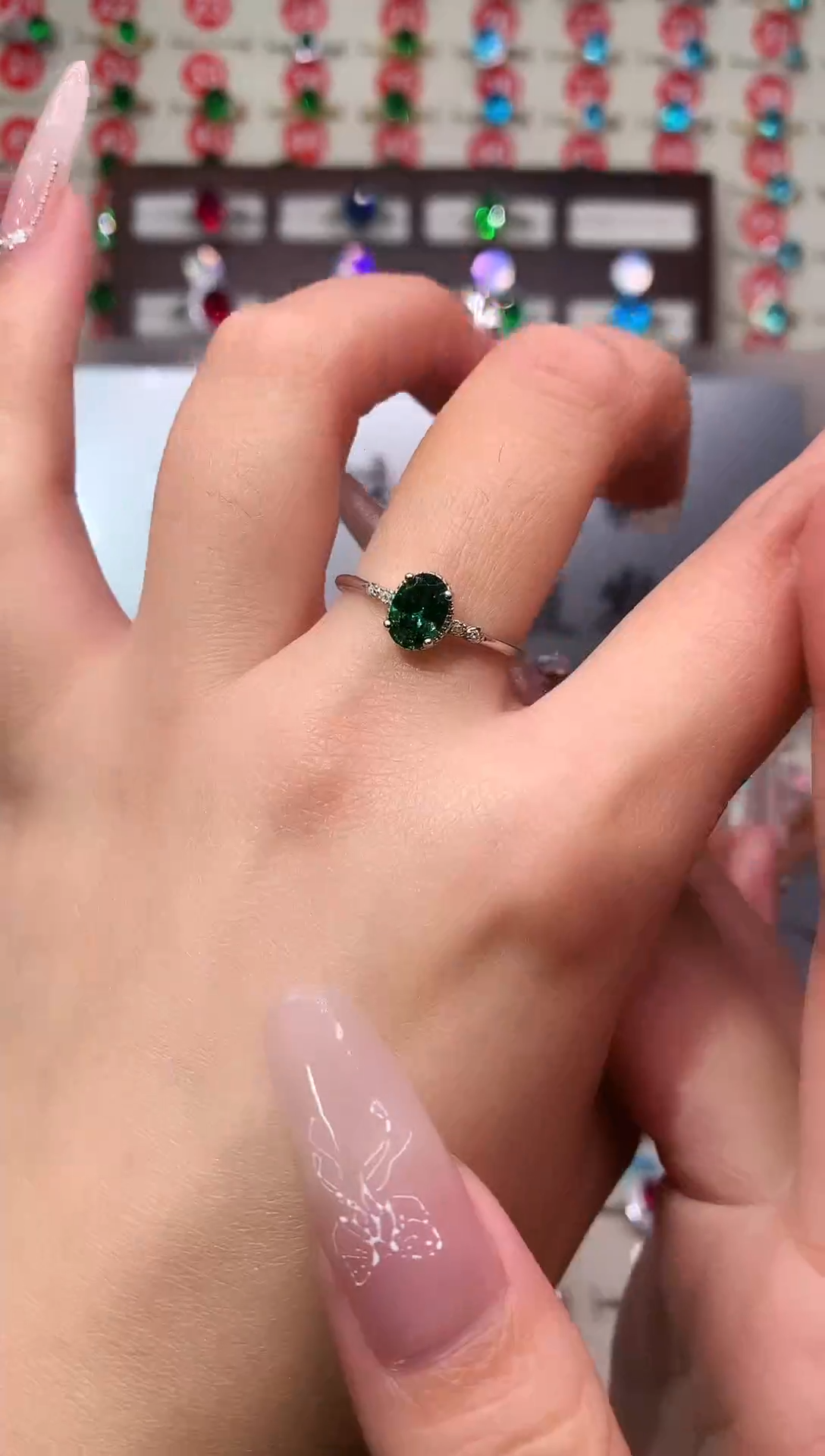 银S925镶嵌透辉石戒指8*10 银托 