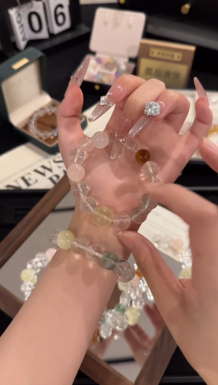 水晶手链合金白水晶多宝x2175
