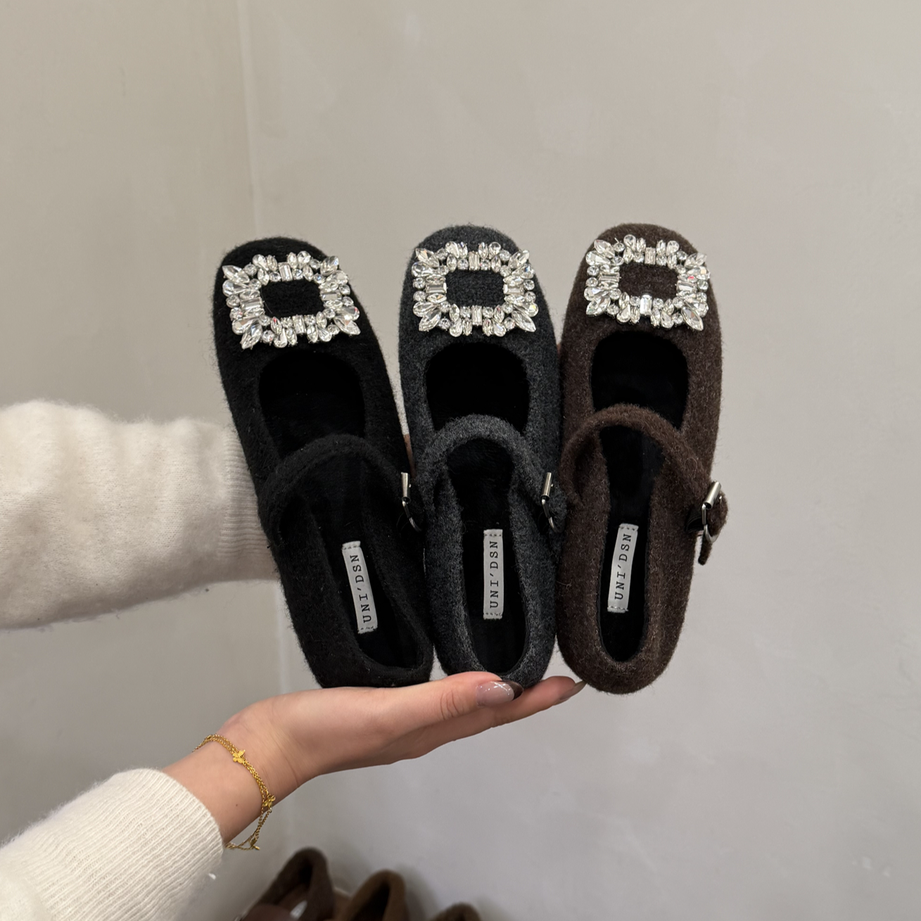 温柔风水钻内增高玛丽珍鞋女2025秋冬季新款厚底加绒保暖棉鞋