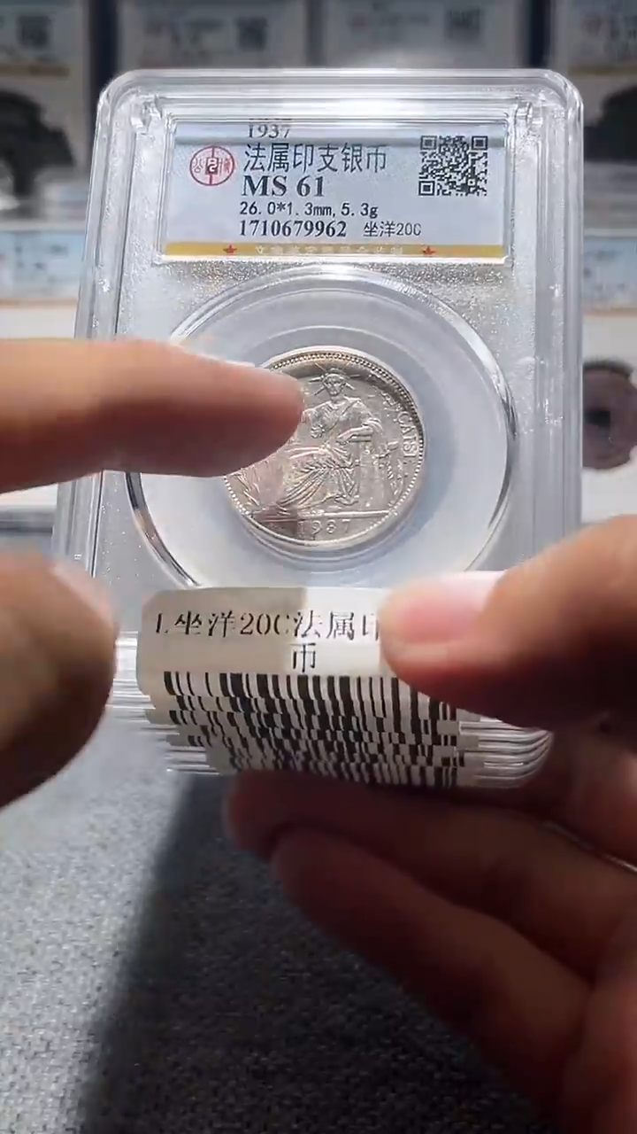 铜A397龙公博坐洋200法属印支银币