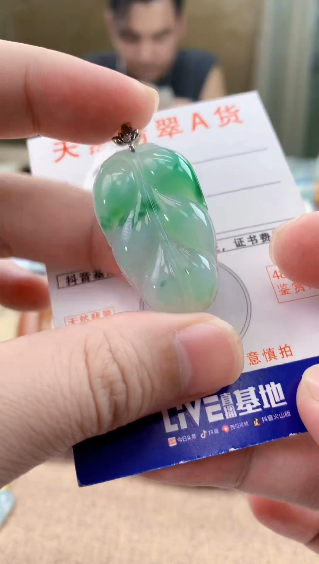 颈饰18K金镶嵌翡翠天然A货翡翠挂件