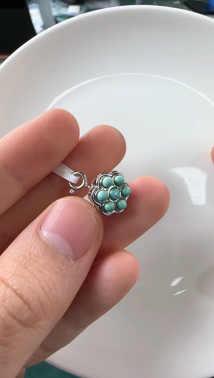 银S925镶嵌绿松石项链绿松石吊坠