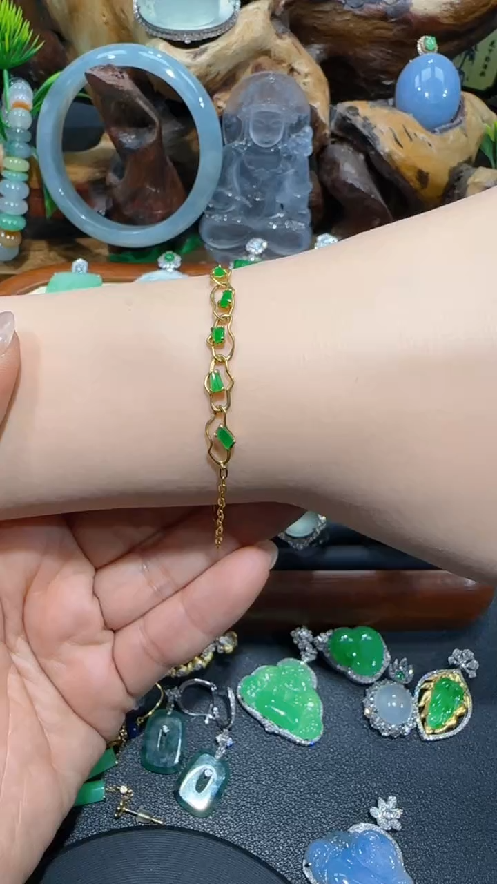 【闪购商品】翡翠手链18K金镶嵌手链