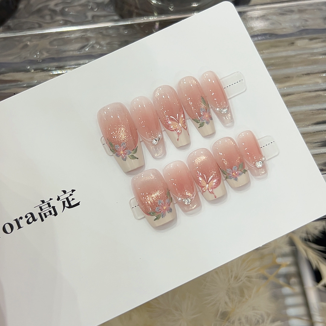 【落樱花蝶.立体雕花气质美甲】2025新款原创设计师款纯手工穿戴甲