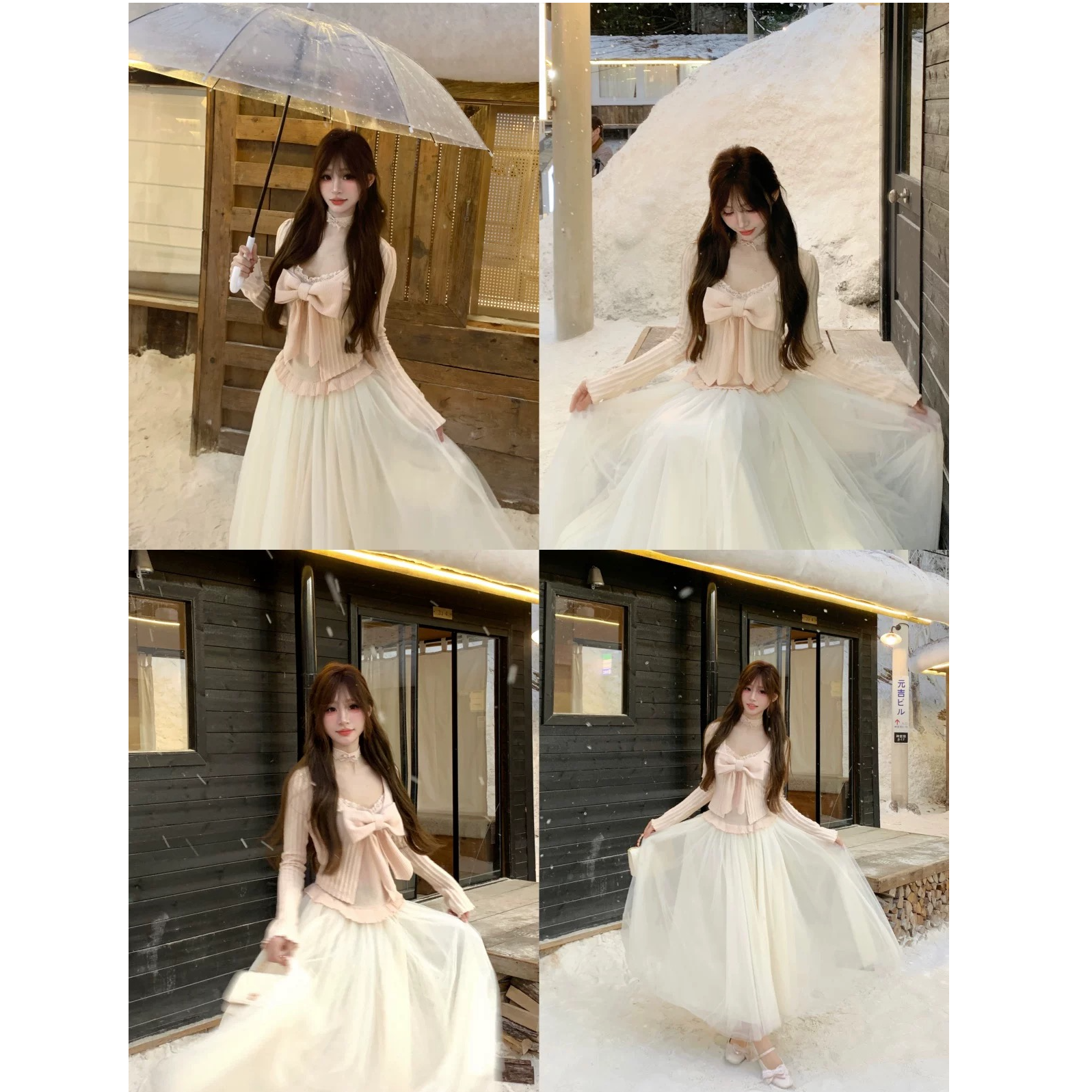 【栀子花语】假两件拼接网纱裙法式纯欲风少女粉色连衣裙女套装