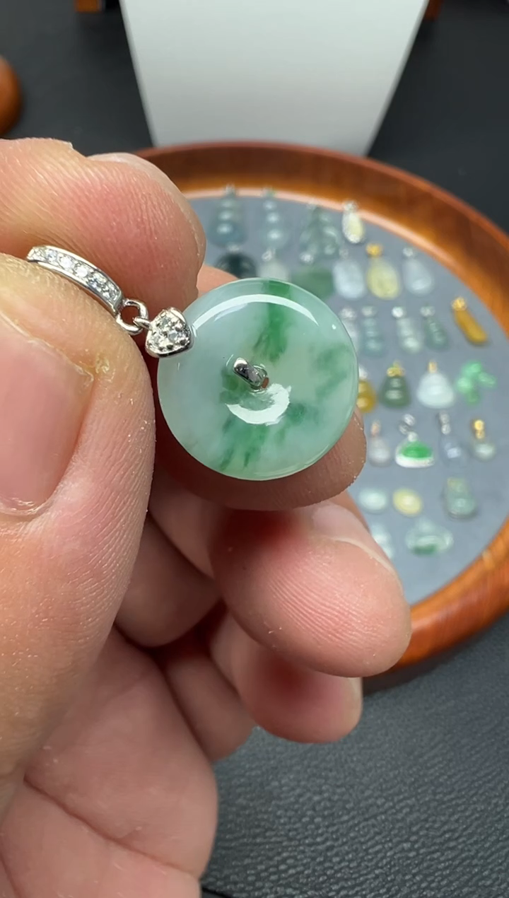 颈饰银S925镶嵌翡翠（6号）纯天然A货缅甸翡翠 平安扣微瑕