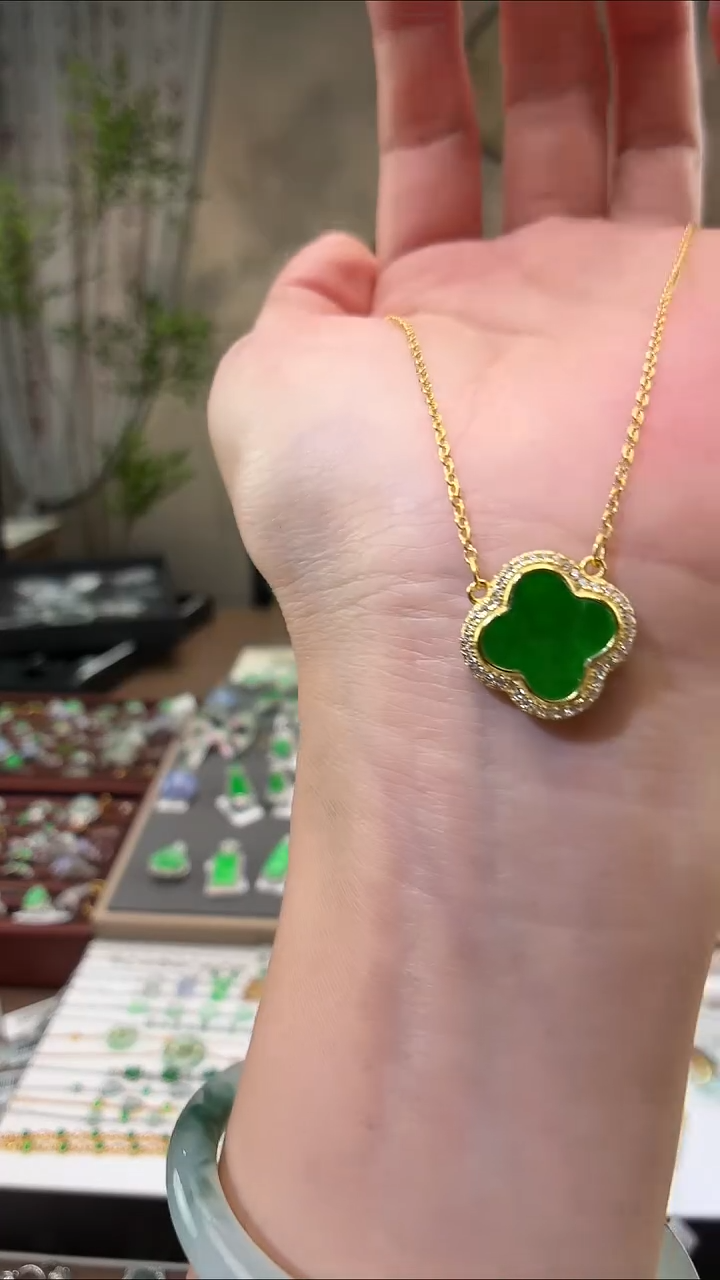 套链银S925镶嵌翡翠花花套链