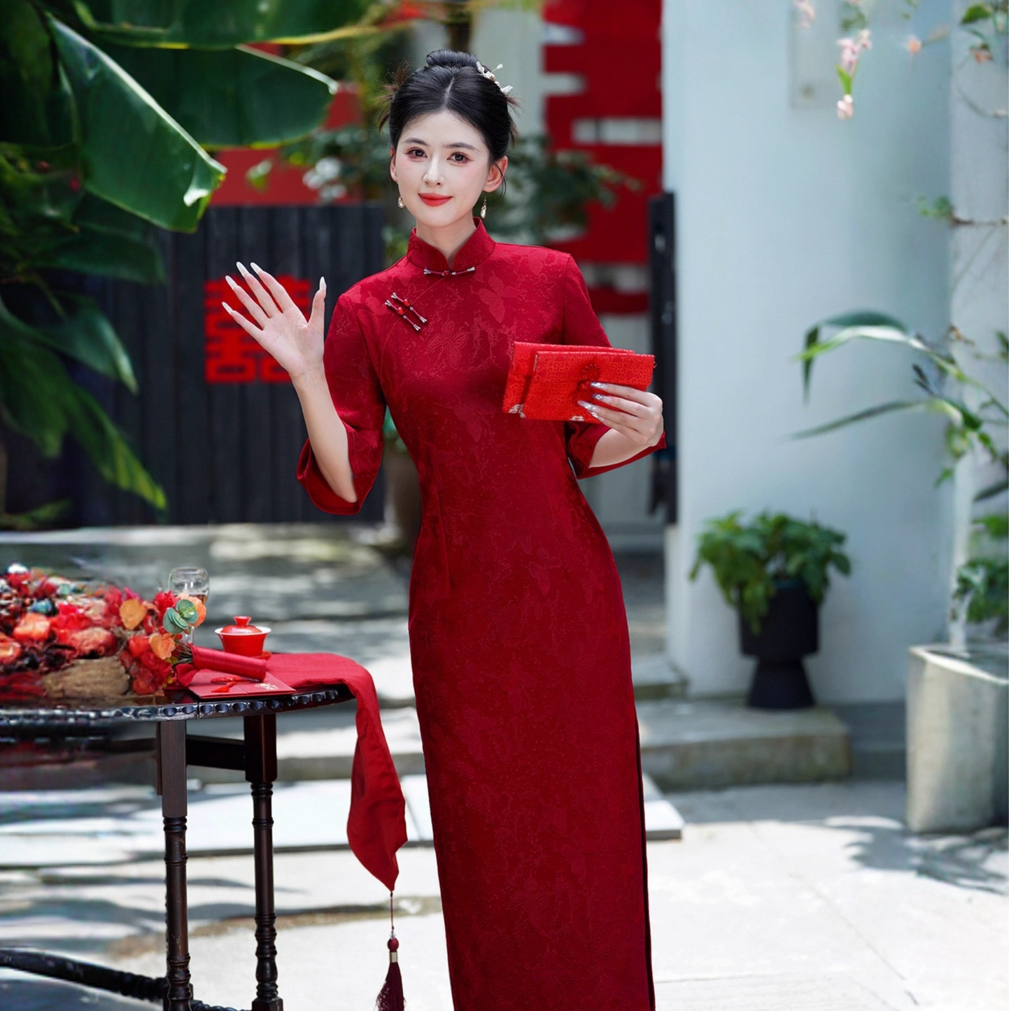 【锦祺】倒大袖改良红色旗袍2025新款日常高级感喜婆婆气质婚宴装秋
