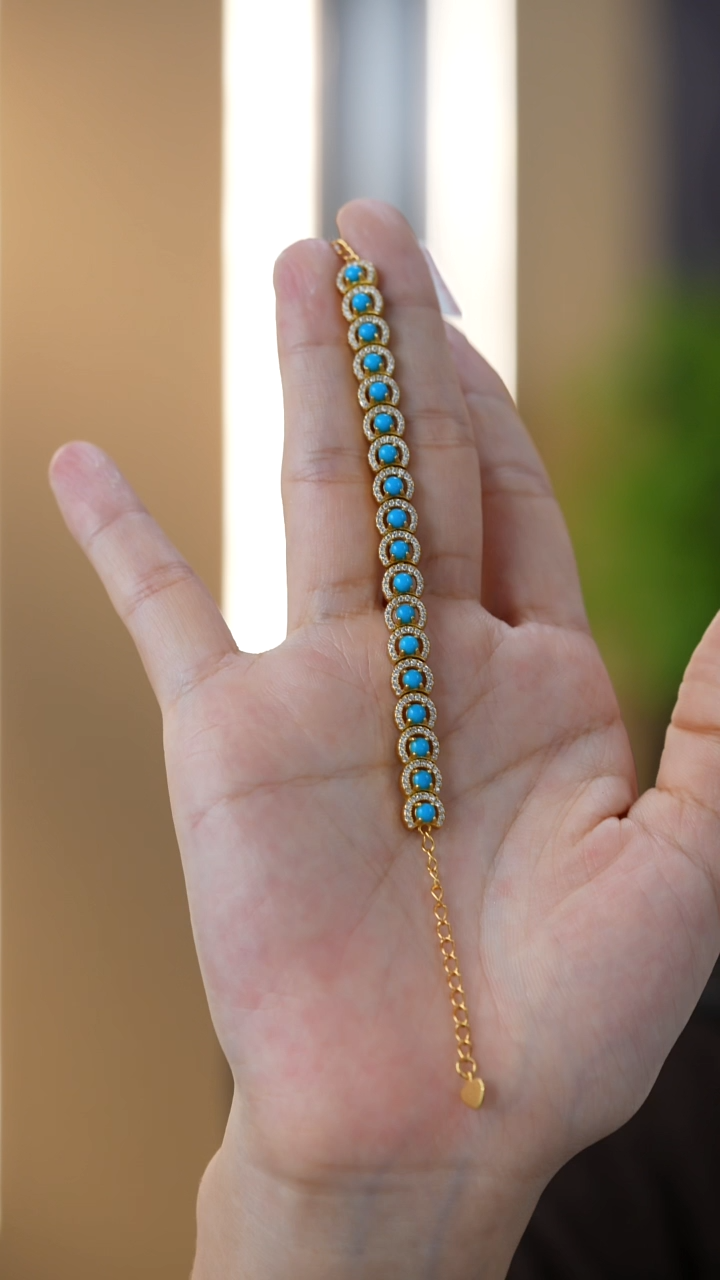 银S925镀金镶嵌绿松石手链秒拍号12