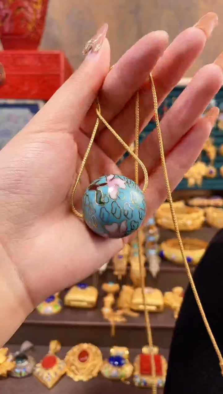 【闪购商品】景泰蓝3.0单珠加链子天蓝