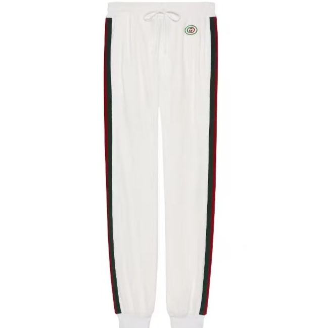 未使用 GUCCI/古驰 侧边饰logo刺绣纯棉运动卫裤白色休闲长裤