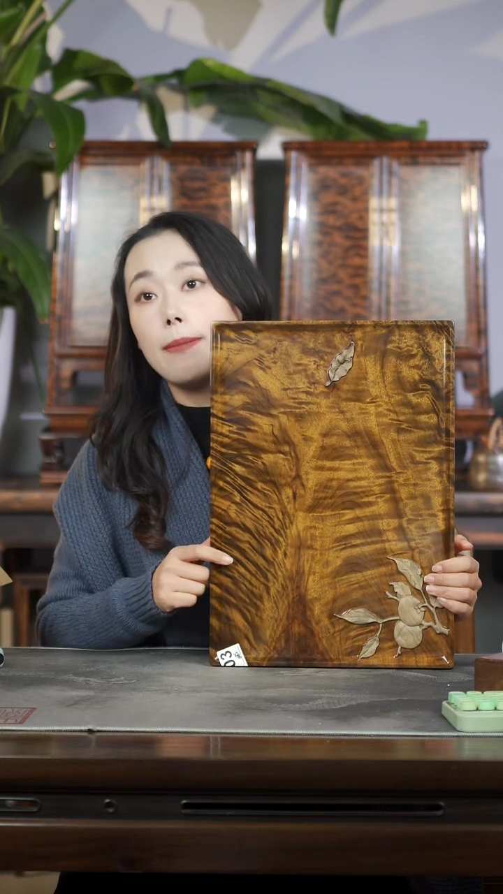 金丝楠满花精工柿子手作小品茶盘5