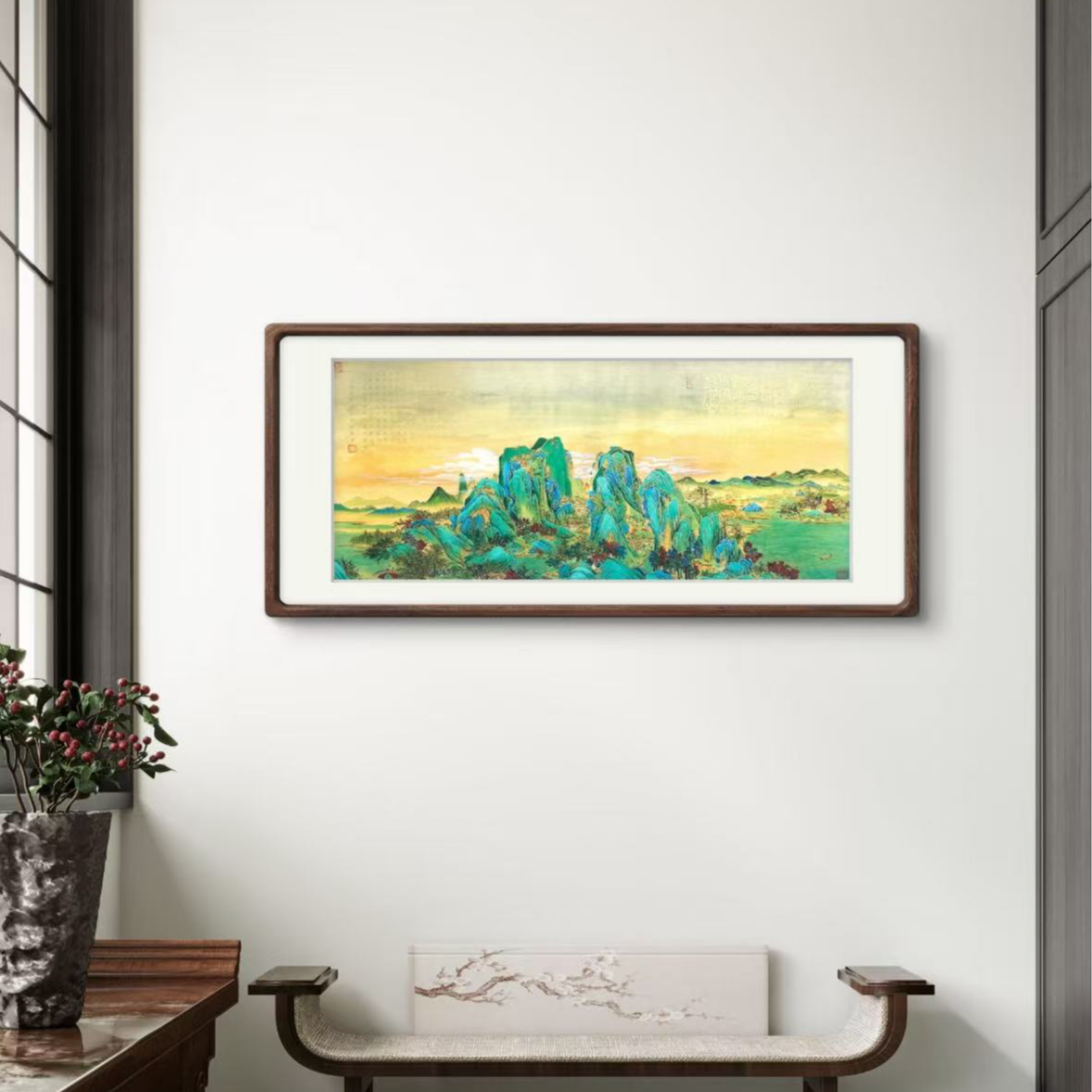 【宫彩手绘描金】千里江山仙境图 ——胡墨-手绘国画