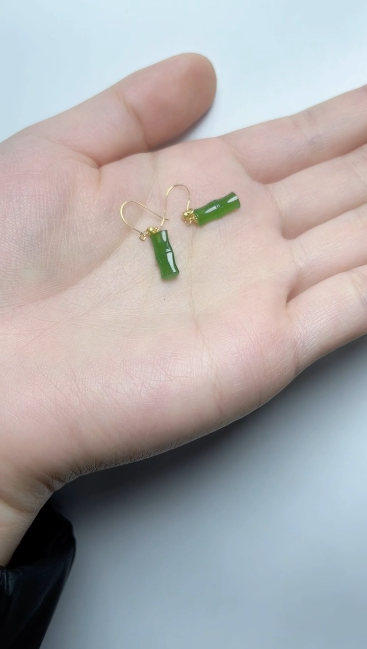 【闪购商品】和田玉耳饰18K金镶嵌耳坠kk