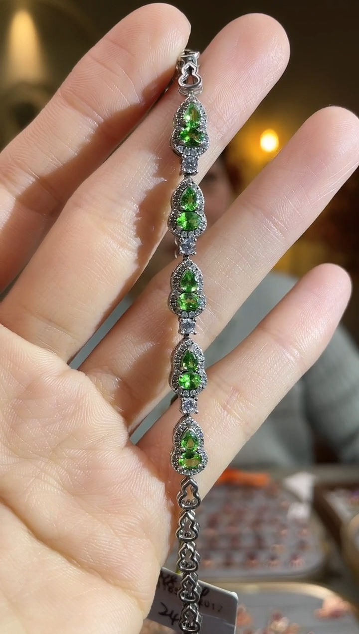 银S925镶嵌手链石榴石手链