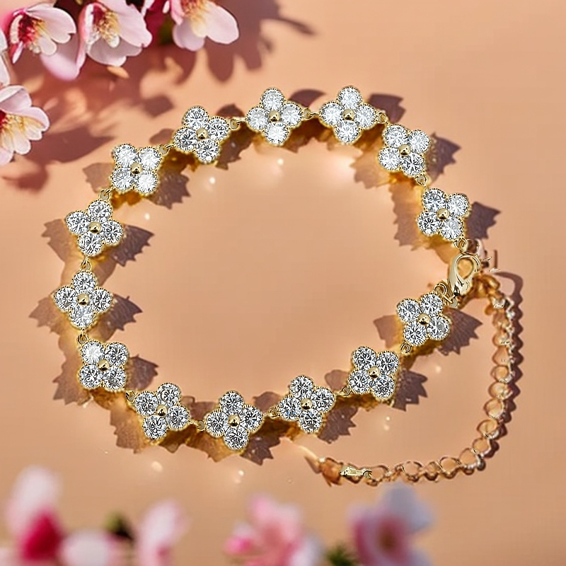 铜合金锆石手链 新款轻奢小众满钻高级感四叶草铜合金ins女款手饰