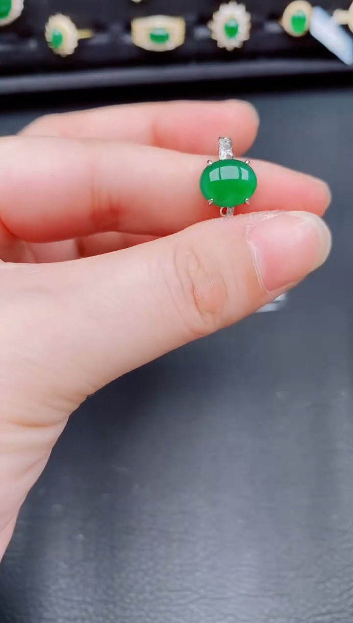 【闪购商品】翡翠戒指银S925镶嵌天然a货翡翠302