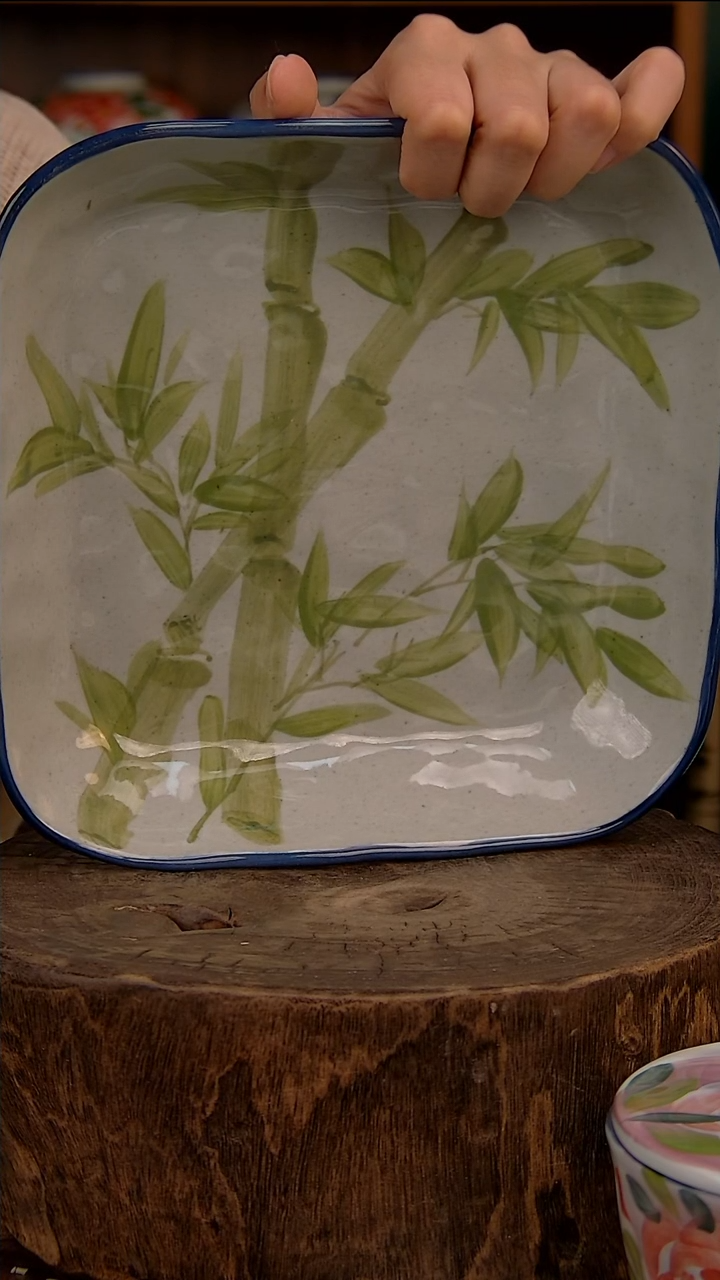 瓷片8英寸四方盘-竹子