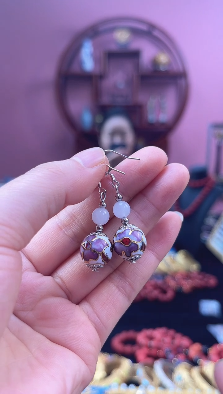 非遗 景泰蓝耳饰 1.2 白色